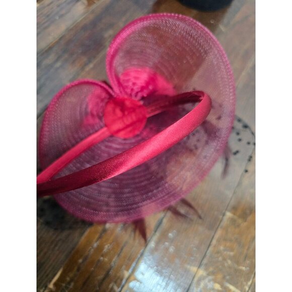 Vintage Red Flower Feather Fascinator Headband Hat Cocktail Cap - Picture 6 of 11
